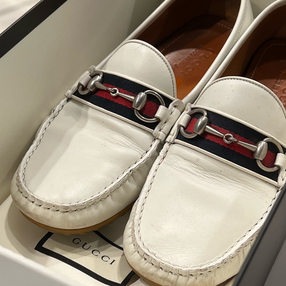 AUTHENTIC GUCCI MENS WHITE LEATHER LOAFERS - Picture 8 of 11